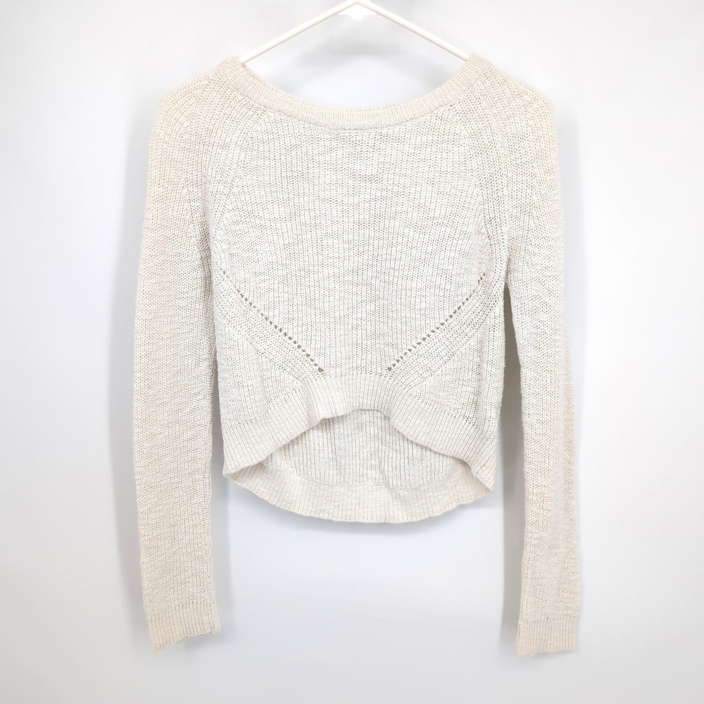 Moth Sweater Ivory Knit Pointelle Hi-Low Long Sleeve Womens Size Small